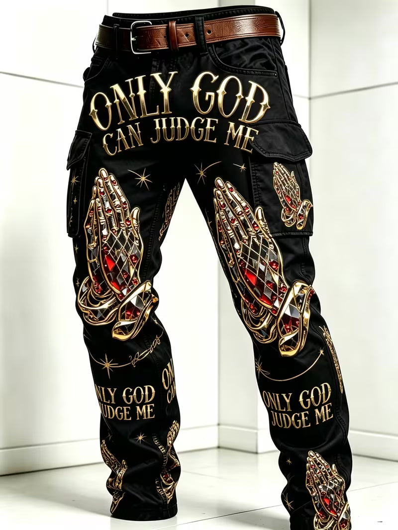 Men's Faith Art Print Casual Workwear Trousers